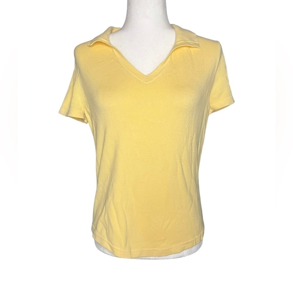 Light Yellow Talbots Knit Cotton-Blend Polo Small